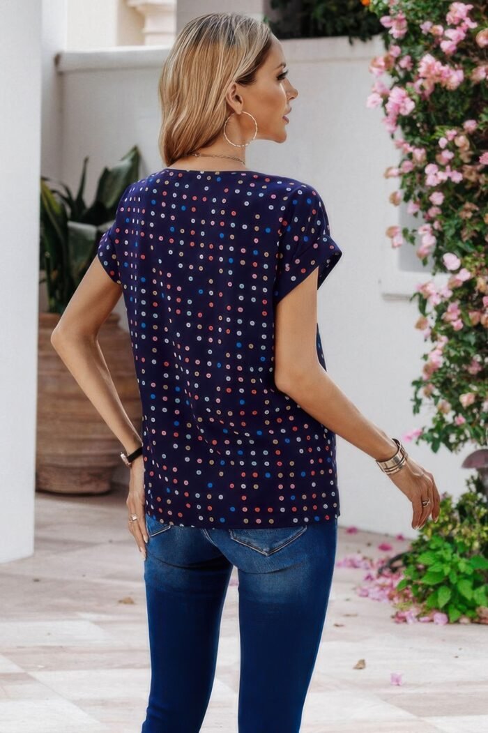 Scoop neck polka dot batwing sleeve blouse