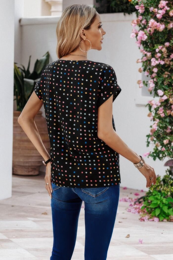 Scoop neck polka dot batwing sleeve blouse
