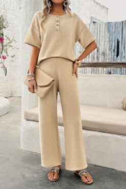 Two Pieces Outfits Knitted Crew Neck Button Set