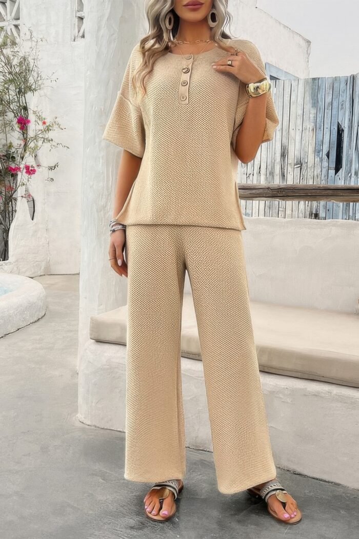 Two pieces outfits knitted crew neck button set - image 2