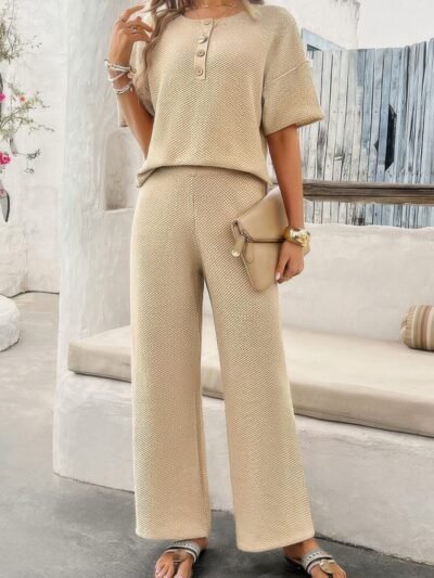 Two Pieces Outfits Knitted Crew Neck Button Set Two Pieces Outfits Knitted Crew Neck Button Set
