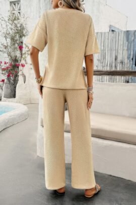 Two Pieces Outfits Knitted Crew Neck Button Set