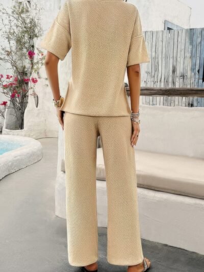 Two Pieces Outfits Knitted Crew Neck Button Set Two Pieces Outfits Knitted Crew Neck Button Set