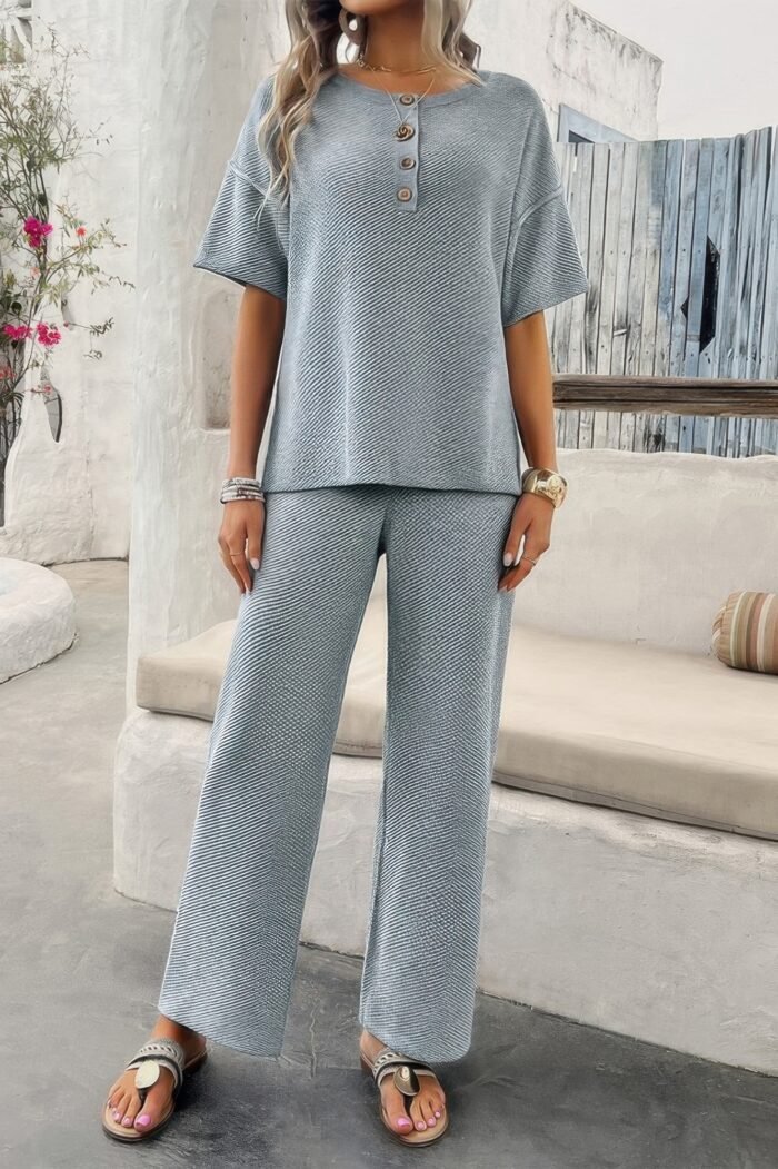 Two pieces outfits knitted crew neck button set - image 13