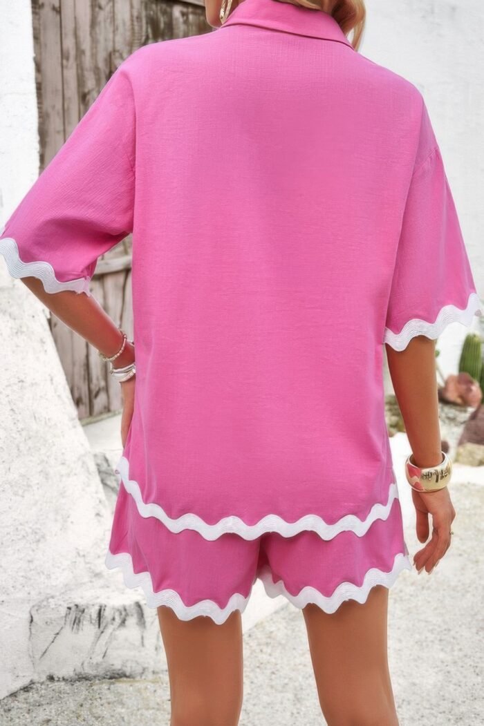 Wave interlaced linen loose fit shorts sets