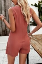 Solid Crewneck Sleeveless Loose Pockets Romper - Image 6