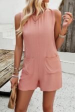 Solid Crewneck Sleeveless Loose Pockets Romper - Image 8