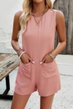Solid Crewneck Sleeveless Loose Pockets Romper - Image 9