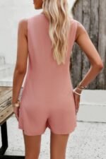 Solid Crewneck Sleeveless Loose Pockets Romper - Image 11
