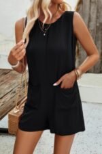 Solid Crewneck Sleeveless Loose Pockets Romper - Image 14