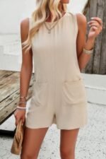 Solid Crewneck Sleeveless Loose Pockets Romper - Image 18