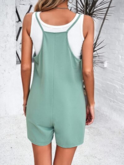 Scoop Neck Spaghetti Straps Loose Fit Solid Romper Scoop Neck Spaghetti Straps Loose Fit Solid Romper