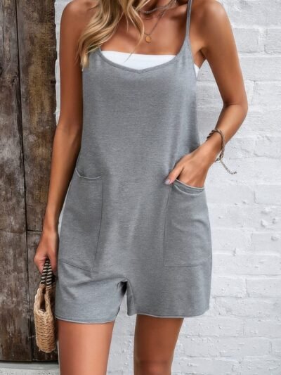 Scoop Neck Spaghetti Straps Loose Fit Solid Romper Scoop Neck Spaghetti Straps Loose Fit Solid Romper