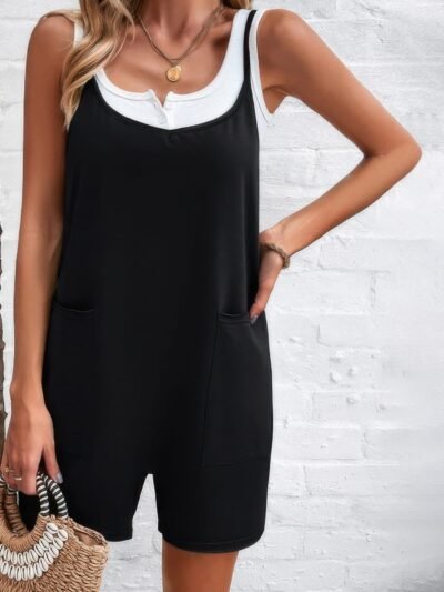 Scoop Neck Spaghetti Straps Loose Fit Solid Romper Scoop Neck Spaghetti Straps Loose Fit Solid Romper