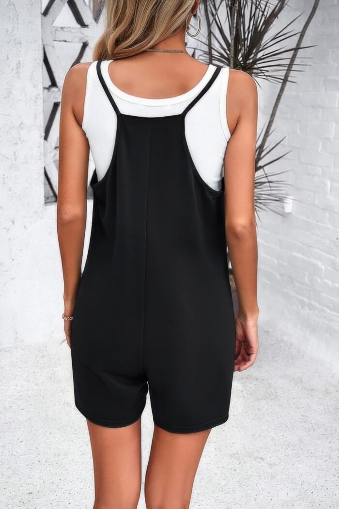 Scoop neck spaghetti straps loose fit solid romper