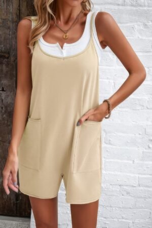 Scoop Neck Spaghetti Straps Loose Fit Solid Romper Scoop Neck Spaghetti Straps Loose Fit Solid Romper