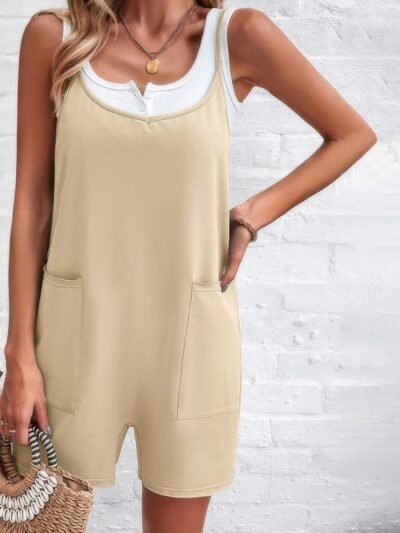 Scoop Neck Spaghetti Straps Loose Fit Solid Romper Scoop Neck Spaghetti Straps Loose Fit Solid Romper