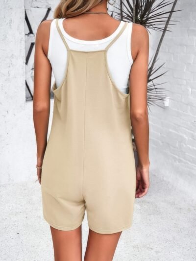 Scoop Neck Spaghetti Straps Loose Fit Solid Romper Scoop Neck Spaghetti Straps Loose Fit Solid Romper