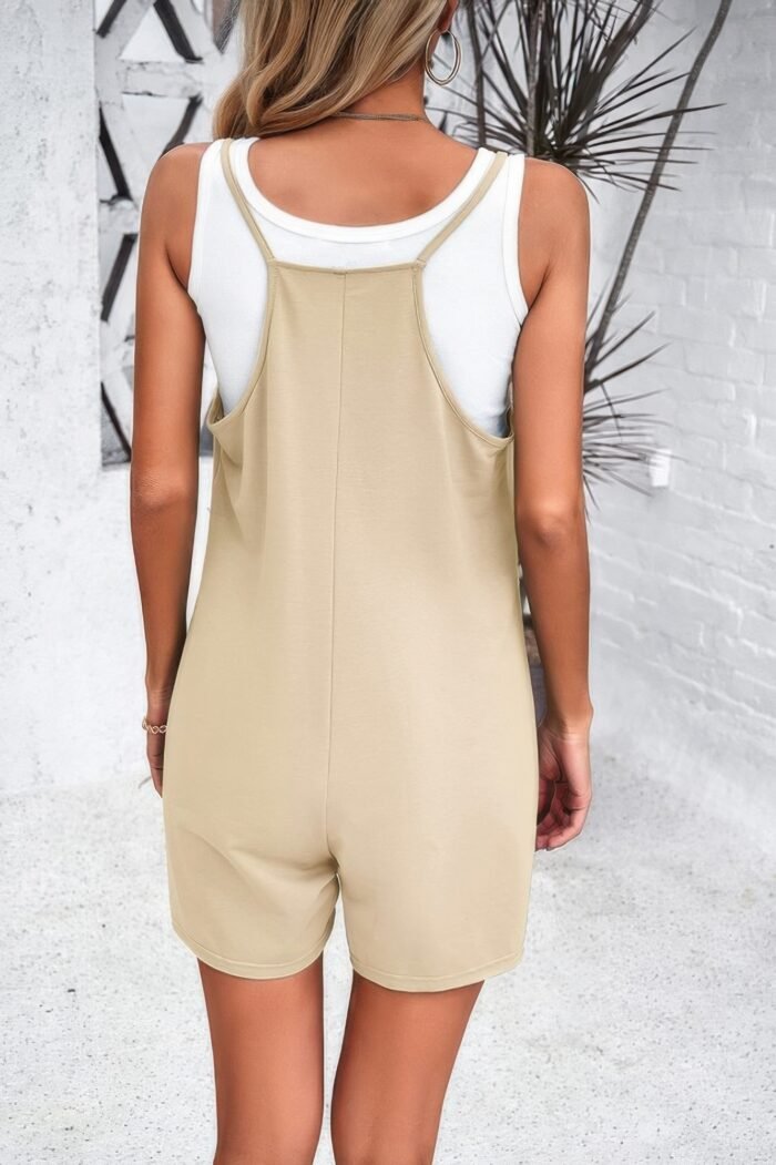Scoop neck spaghetti straps loose fit solid romper