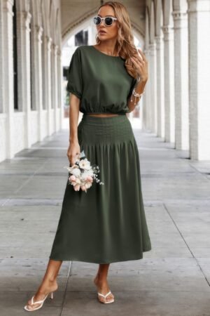 Two Pieces Solid Color Loose Puff Sleeve Pleated Shirt Two Pieces Solid Color Loose Puff Sleeve Pleated Shirt