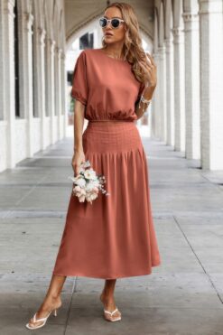 Two Pieces Solid Color Loose Puff Sleeve Pleated Shirt