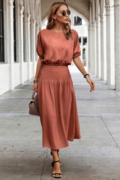 Two Pieces Solid Color Loose Puff Sleeve Pleated Shirt