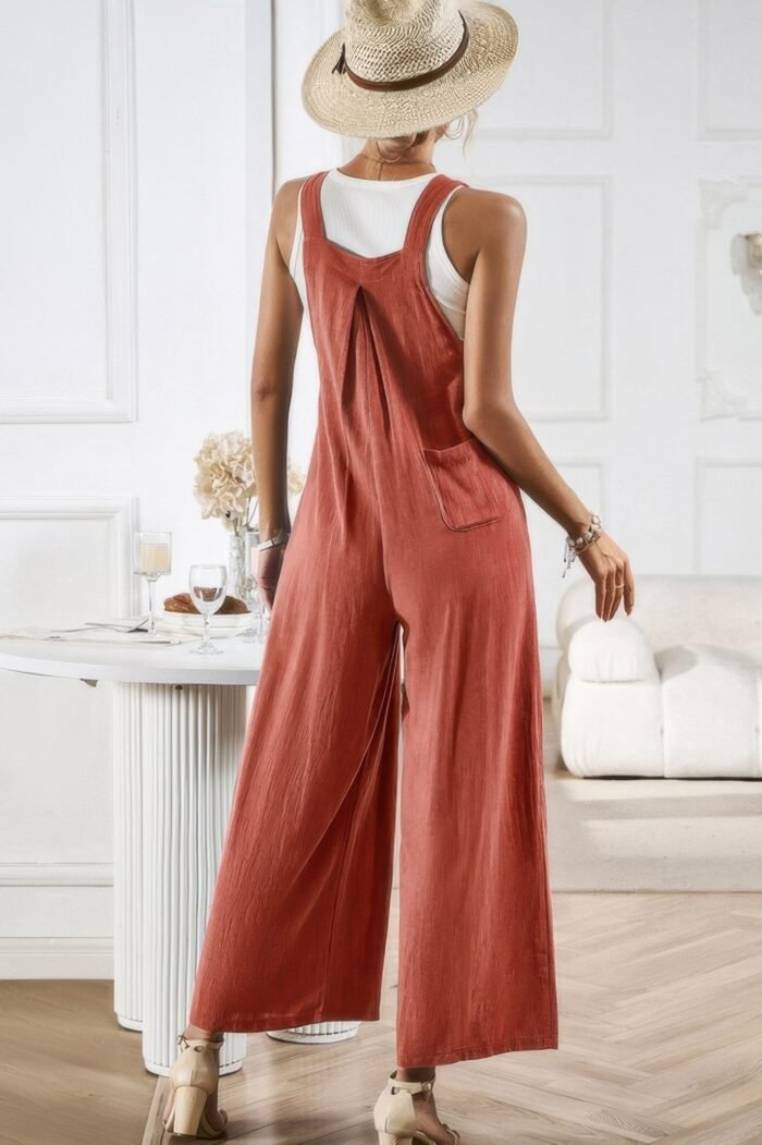 Button detail wide leg overall pockets jumpsuit