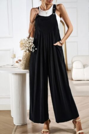 Button Detail Wide Leg Overall Pockets Jumpsuit Button Detail Wide Leg Overall Pockets Jumpsuit