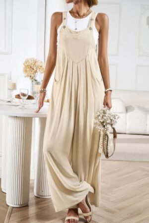 Button Detail Wide Leg Overall Pockets Jumpsuit Button Detail Wide Leg Overall Pockets Jumpsuit