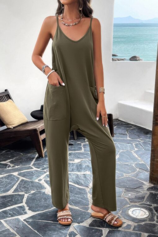 Pocketed Spaghetti Strap Loose Sleeveless Jumpsuit - Image 13