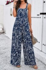 Geo Print Smocked Sleeveless Pockets Jumpsuit - Image 2