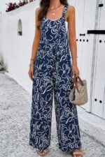 Geo Print Smocked Sleeveless Pockets Jumpsuit - Image 4