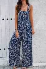 Geo Print Smocked Sleeveless Pockets Jumpsuit - Image 5