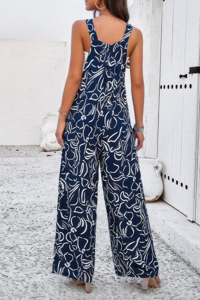 Geo print smocked sleeveless pockets jumpsuit - image 6