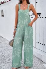Geo Print Smocked Sleeveless Pockets Jumpsuit - Image 9