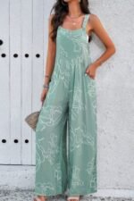 Geo Print Smocked Sleeveless Pockets Jumpsuit - Image 10