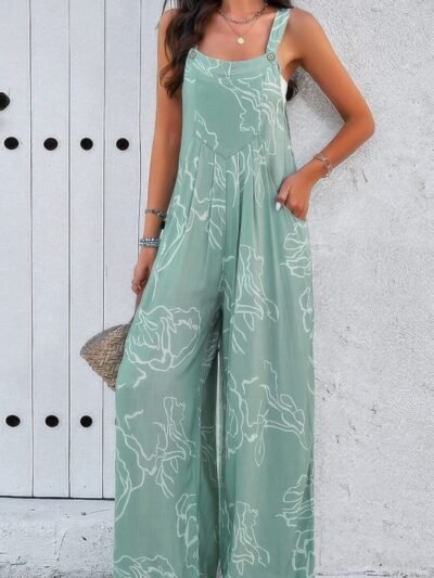 Geo Print Smocked Sleeveless Pockets Jumpsuit Geo Print Smocked Sleeveless Pockets Jumpsuit