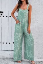 Geo Print Smocked Sleeveless Pockets Jumpsuit - Image 11