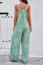 Geo Print Smocked Sleeveless Pockets Jumpsuit - Image 12