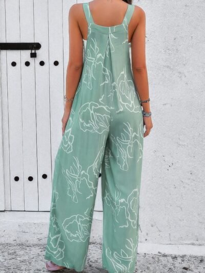 Geo Print Smocked Sleeveless Pockets Jumpsuit Geo Print Smocked Sleeveless Pockets Jumpsuit