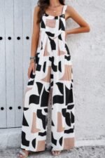 Geo Print Smocked Sleeveless Pockets Jumpsuit - Image 13
