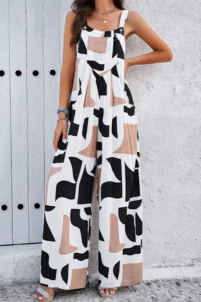 Geo print smocked sleeveless pockets jumpsuit - image 13
