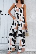 Geo Print Smocked Sleeveless Pockets Jumpsuit - Image 15