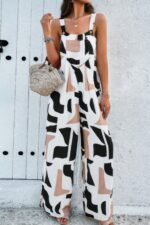 Geo Print Smocked Sleeveless Pockets Jumpsuit - Image 16
