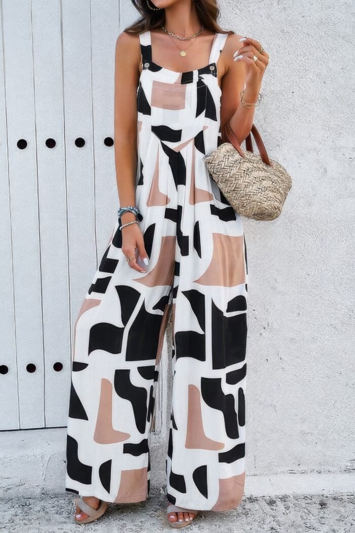 Geo print smocked sleeveless pockets jumpsuit - image 17