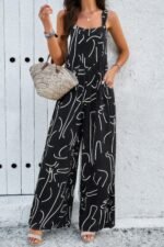 Geo Print Smocked Sleeveless Pockets Jumpsuit - Image 19