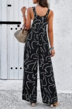 Geo Print Smocked Sleeveless Pockets Jumpsuit - Image 24