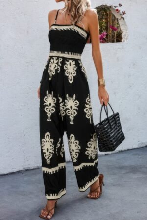 stretch geo print jumpsuit uk fashion