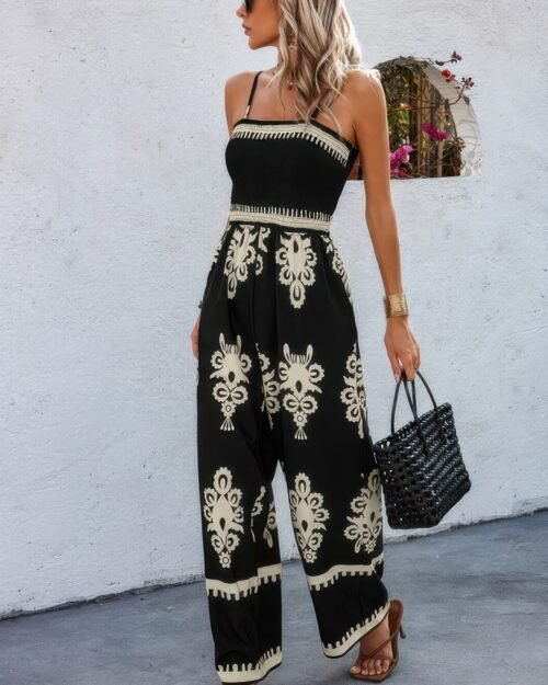 stretch geo print jumpsuit uk fashion