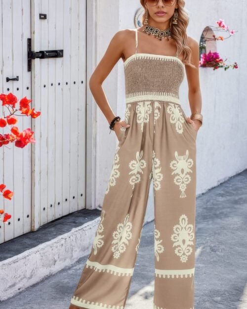 high waist geo print jumpsuit casual fit